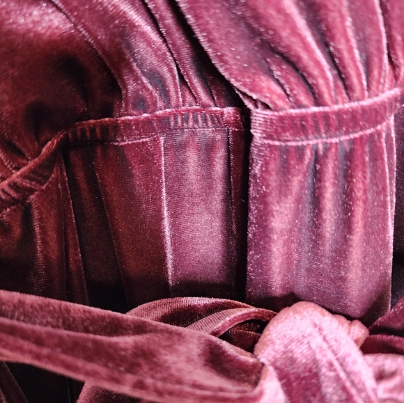 Fraiche by J Velvet Tie Waist Jumpsuit in Burgundy Size L - Picture 8 of 10
